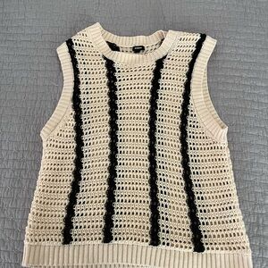 Beige and Black Knit Sleeveless Top